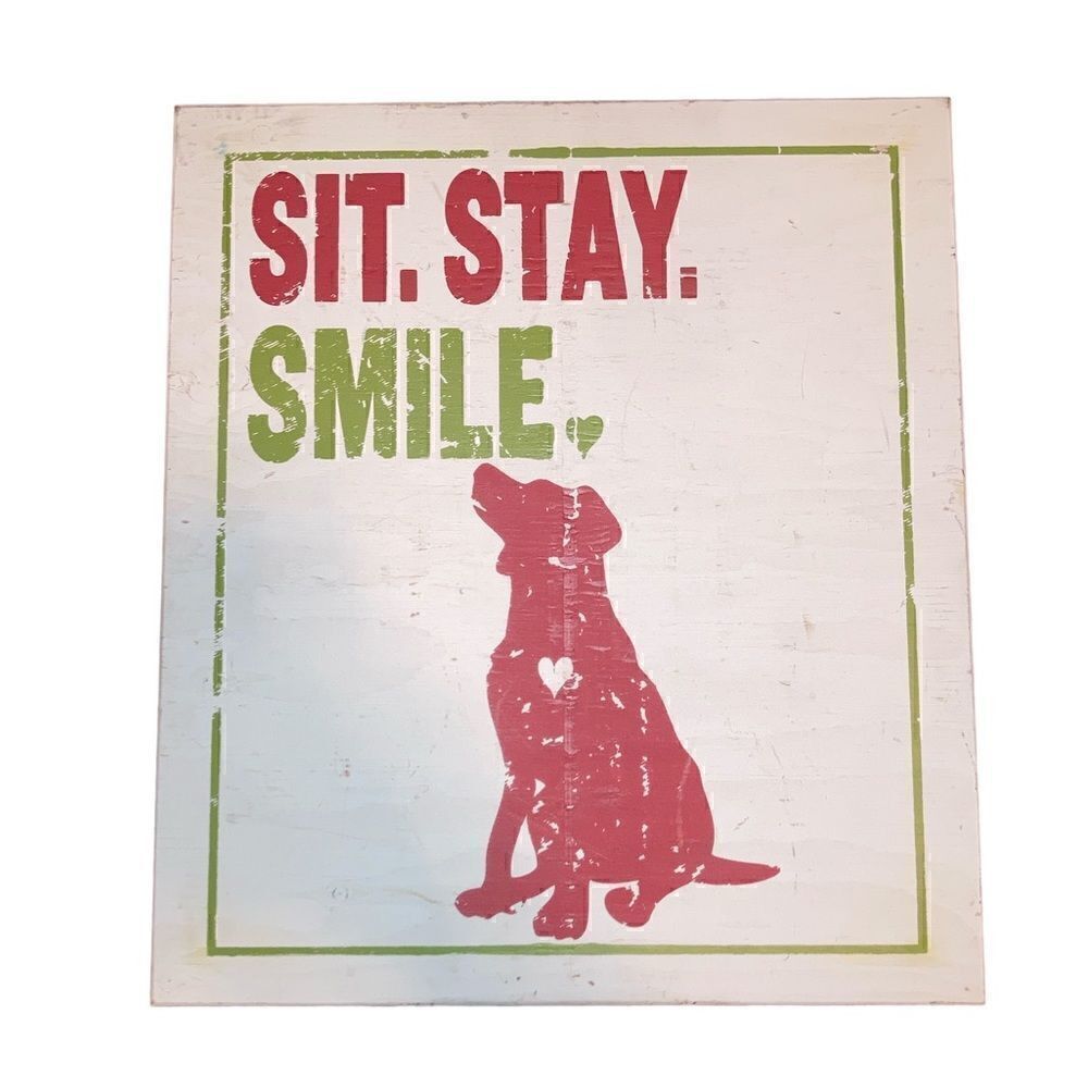 Solid Wood Wall Art of Dog Sit, Stay, Smile 16X14